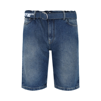 Pre-owned Off-white Belted Denim Shorts 'indigo' In Blue