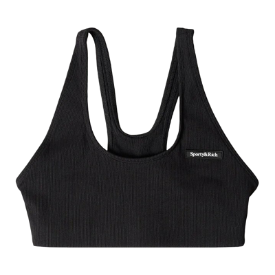 Pre-owned Sporty And Rich Sporty & Rich Serif Rib Sports Bra 'black/white'