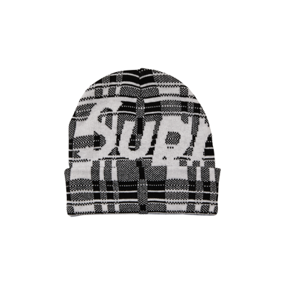 Pre-owned Supreme Big Logo Beanie 'white Plaid'