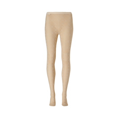 Pre-owned Marine Serre Regenerated Moonogram Mesh Flock Tights 'beige' In Tan