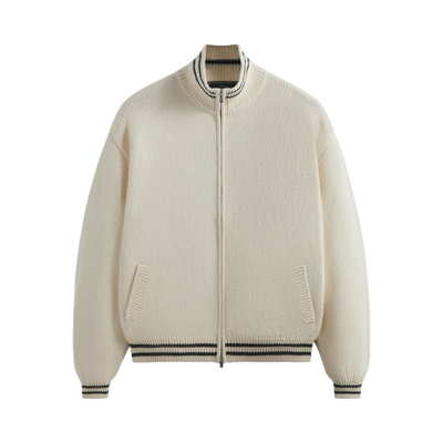 Pre-owned Kith Wyona Full Zip Varsity Sweater 'sandrift' In Cream