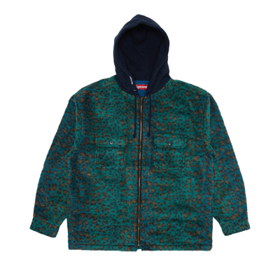 Pre-owned Supreme Fleece Zip Hooded Shirt 'teal Leopard'