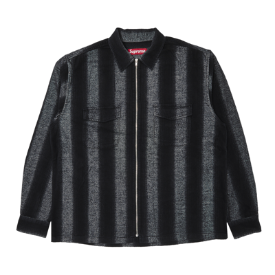 Pre-owned Supreme Stripe Flannel Zip Up Shirt 'black'