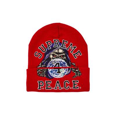 Pre-owned Supreme Peace Embroidered Beanie 'red'