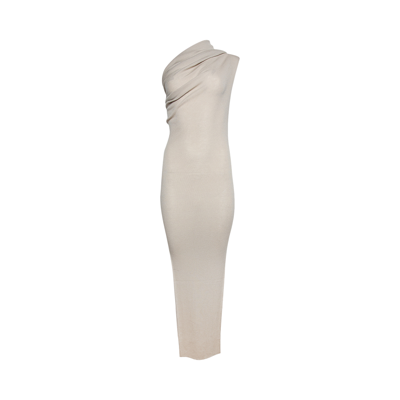 Pre-owned Rick Owens Ribbed One Shoulder Dress 'pearl' In Grey