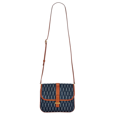 Pre-owned Saint Laurent Small Monogram All Over Satchel Bag 'navy Blue/chalk/brick'