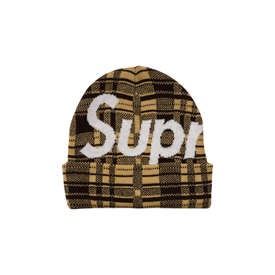 Pre-owned Supreme Big Logo Beanie 'tan Plaid'