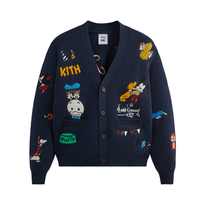 Pre-owned Kith For Mickey & Friends Chunky Yarn Cardigan 'nocturnal' In Blue
