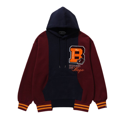 Pre-owned Bape Badges Color Blocking Hoodie 'navy' In Blue