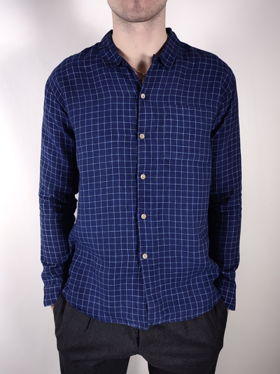 Pre-owned Our Legacy Check Linen Camp Collar Long Sleeve Shirt In Blue