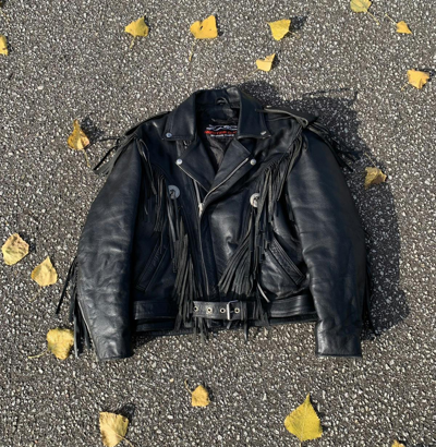 Pre-owned Leather Jacket X Vintage 90's Fringe Tassel Leather Jacket Western Biker In Black