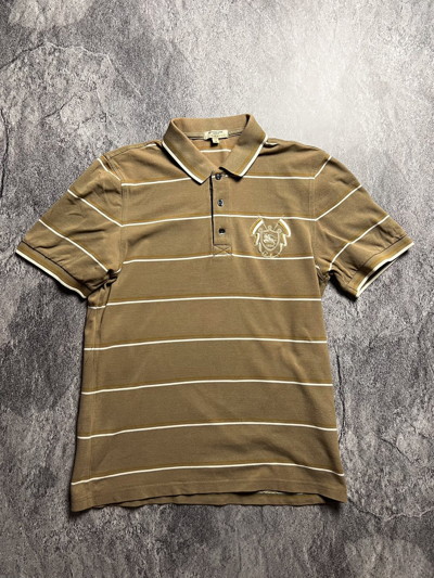 Pre-owned Burberry Y2k  Striped Luxury Blokecore Style Polo Tee Shirt In Light Brown