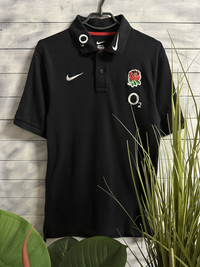 Pre-owned England Rugby League X Nike Vintage Polo Nike Rugby England Small Swoosh Drill In Black