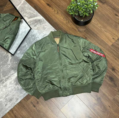 Pre-owned Alpha Industries X Vintage 00s Alpha Industries Oversize Nylon Ma-1 Bomber Jacket In Green Olive