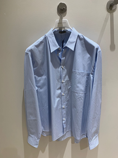 Pre-owned Bottega Veneta Striped Cotton Button Up Shirt In White-blue In White/blue
