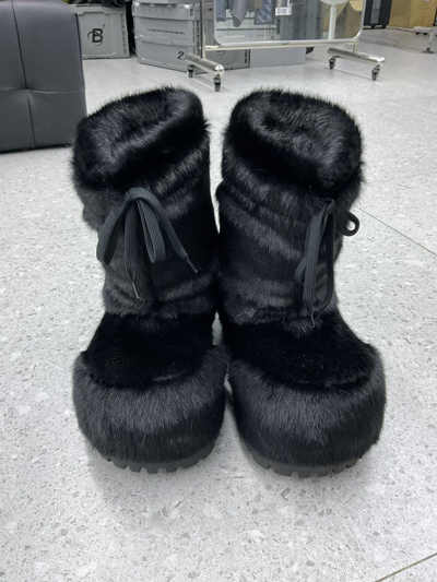 Pre-owned Balenciaga Mink Faux Fur Alaska Boots In Black