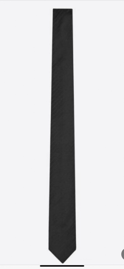 Pre-owned Saint Laurent Striped Skinny Tie In Black