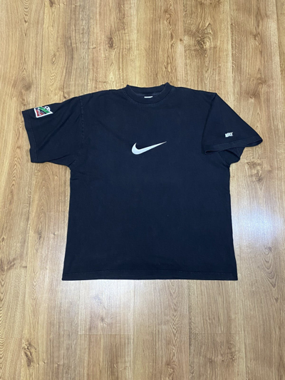 Pre-owned Nike X Vintage Nike Tirol Drill Y2k Big Swoosh Logo T-shirt In Black