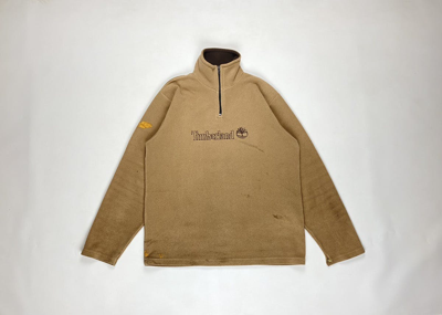 Pre-owned Timberland Fleece Jacket Trashed Big Embroidered Logo In Mustard