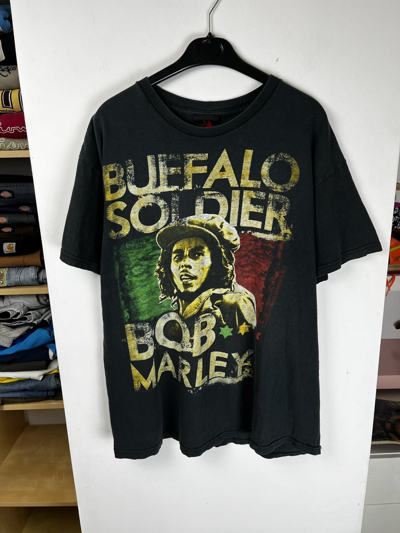Pre-owned Rap Tees X Vintage Faded T-shirt Bob Marley Buffalo Tee Very 90's In Black