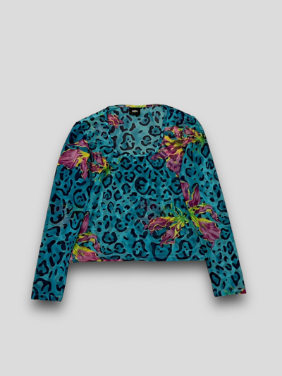 Pre-owned Art X Avant Garde Versace Abstract Floral Print Turqois Longsleeve Mesh In Multicolor
