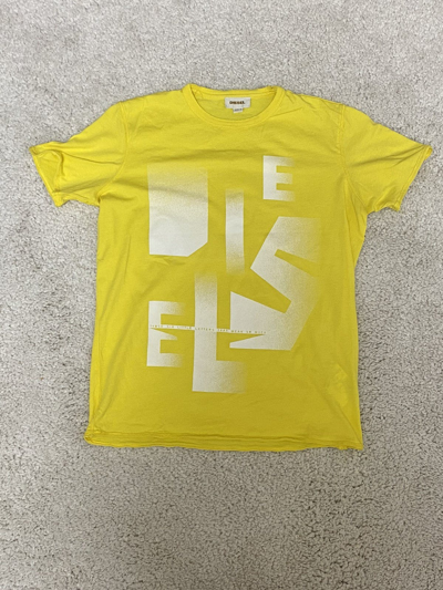 Pre-owned Diesel Distressed Print Big Logo T-shirt Y2k Style In Yellow