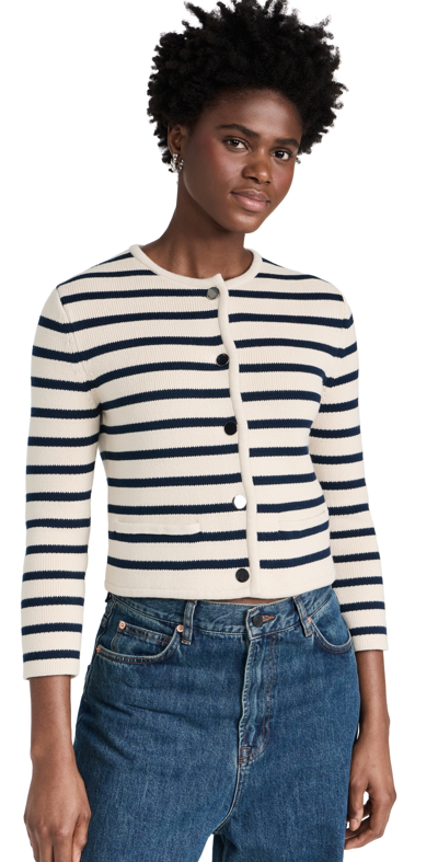 Theory Waverly Cotton Stripe Cropped Jacket In Neutrals