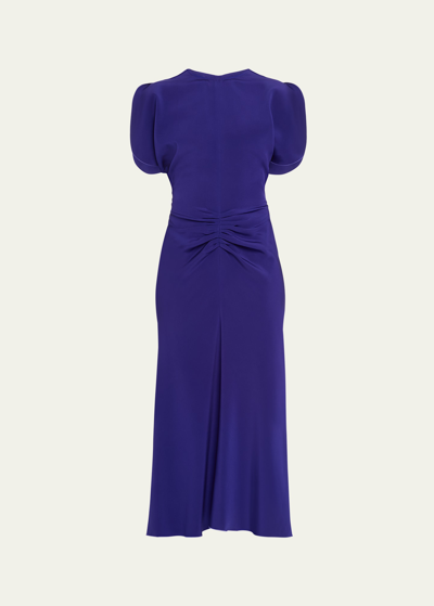 Victoria Beckham Gathered Waist Midi Dress In Electric Purple
