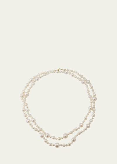 Mizuki 14k Yellow Gold Multi-size White Freshwater Pearl Strand Necklace