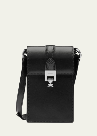 Jacquemus Men's Le Petit Maleti Leather Crossbody Bag In Black 990
