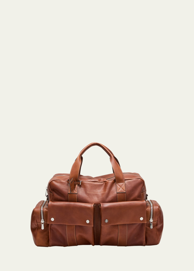 Brunello Cucinelli Leather Duffle Bag In Copper