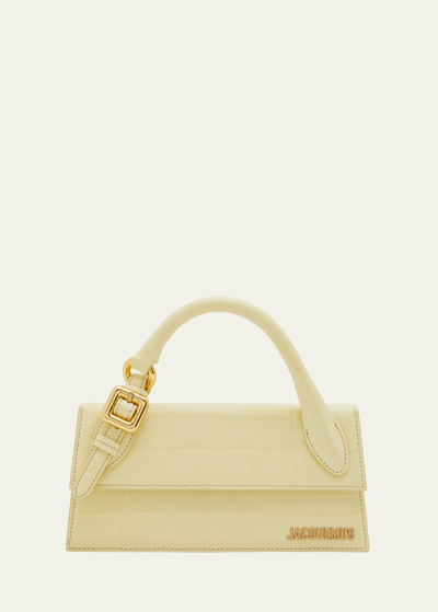 Jacquemus Le Chiquito Long Croc-embossed Top-handle Bag In Pale Yellow