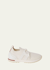 LORO PIANA KNIT LEATHER LACE-UP RUNNER SNEAKERS