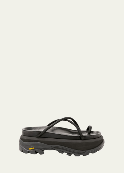 Sacai Leather Crisscross Slide Platform Sandals In Black