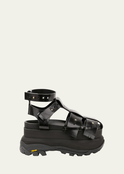 Sacai Leather Ankle-cuff Platform Fisherman Sandals In Black