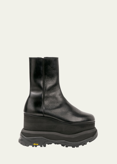 Sacai Leather Platform Ankle Boots In Black