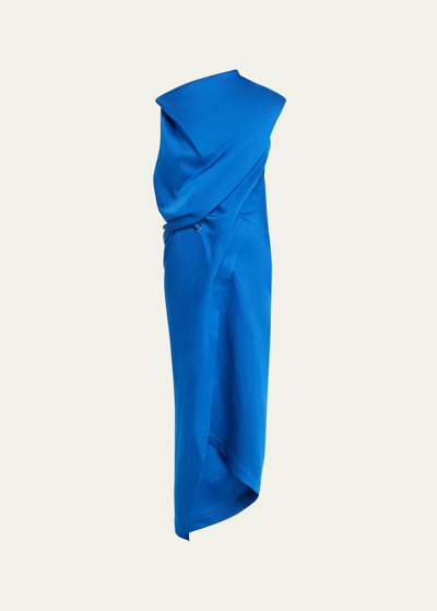 Issey Miyake Enveloping Asymmetric Draped Dress In Blue