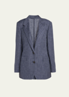 Loro Piana Belia Pinstripe Linen Flannel Blazer In F5n1 Blue Still W
