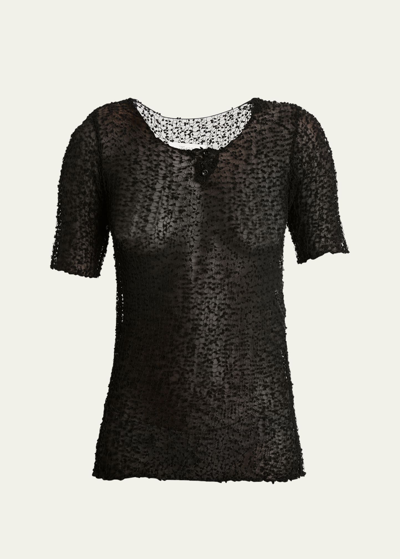 Maison Margiela Dotted Mesh Crew-neck Knit Top In Black