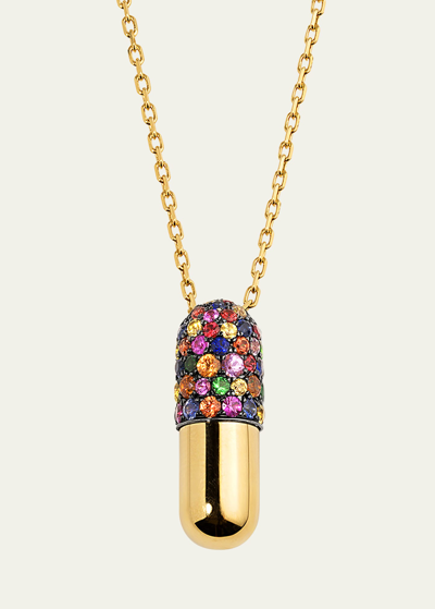 Elior 18k Yellow Gold Large Diamond Pill Pendant With Multicolor Sapphires