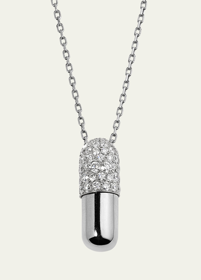 Elior 18k White Gold Grand Modele Diamond Pill Pendent Necklace In Wg