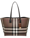 Burberry Check E-canvas & Leather Tote In Brown