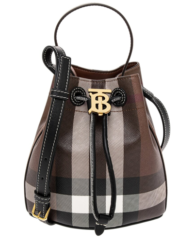 Burberry Mini Tb Bucket E-canvas & Leather Crossbody In Brown