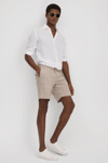 REISS SEND - OATMEAL CHECK SIDE ADJUSTER SHORTS, 32