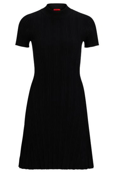 Hugo Boss Slim-fit Dress In Irregular-rib Crepe In 黑色