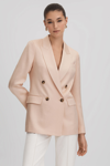 REISS EVE - PINK DOUBLE BREASTED SATIN BLAZER, US 8