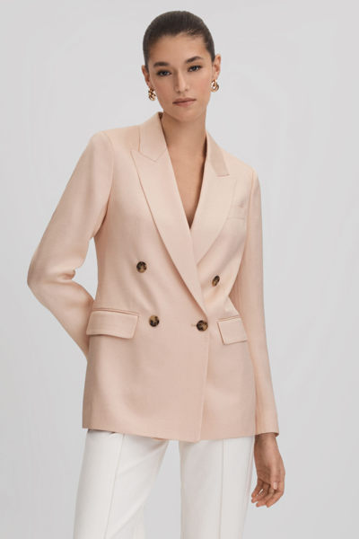 Reiss Eve Double Breasted Blazer In Pink