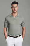 Reiss Duchie - Pistachio Merino Wool Open Collar Polo Shirt, L