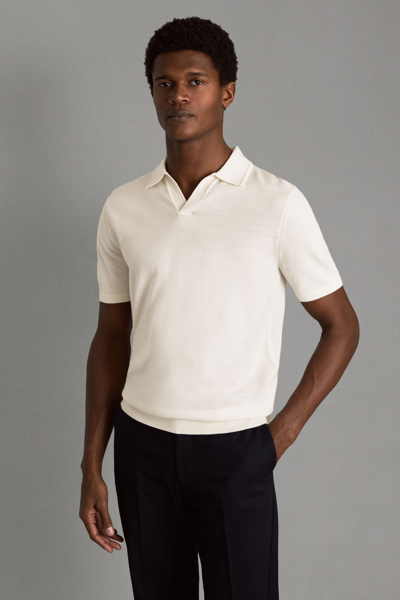 Reiss Snow Merino Wool Open Collar Polo Shirt