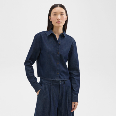 Theory Cropped Shirt In Denim In Blue